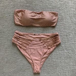 Bikini Bandeau rhinestones high waist